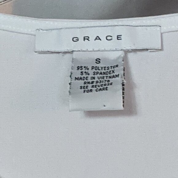 GRACE Round Neck Zipper Enhanced Short Sleeve Stretch Top White Size Small - Picture 2 of 9